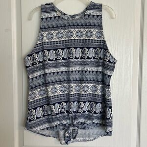 Lucy Love Blue and White Tie Front Tank Top Size Medium